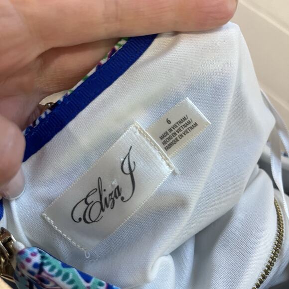 Eliza J Dress size 6 Blue Green White Paisley Straight Stretch Modest Career - Picture 11 of 11